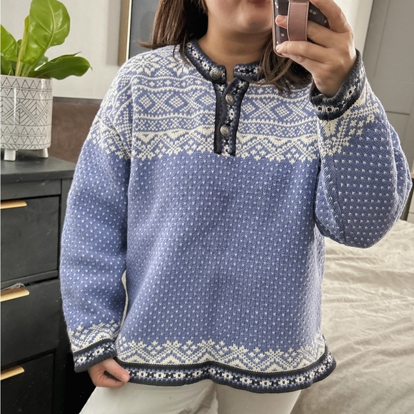 Vintage Eddie Bauer Front 1/2 Clasp Fair Isle‎ Pullover Knitted Sweater. … - Picture 1 of 11